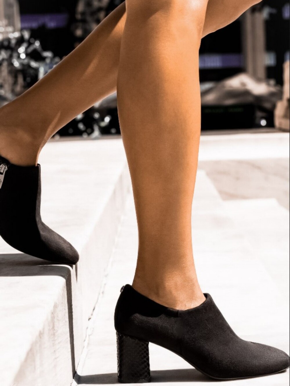 New iFlex Huxton Low Block Heel Elastic Crepe Black Ankle Boot Shooties